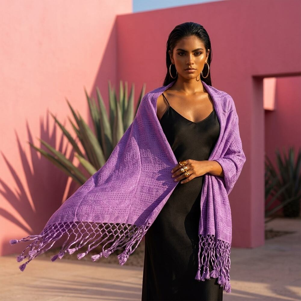 Mexican hand woven Rebozo Purple desings stunning Chiapas unique
